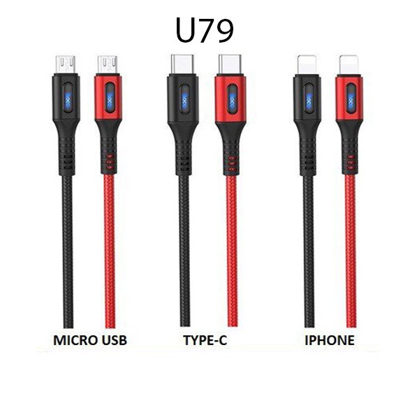 Cáp sạc tự ngắt thông minh Hoco u79 kết nối lightning, micro usb, typec - hỗ trợ sạc nhanh nhanh