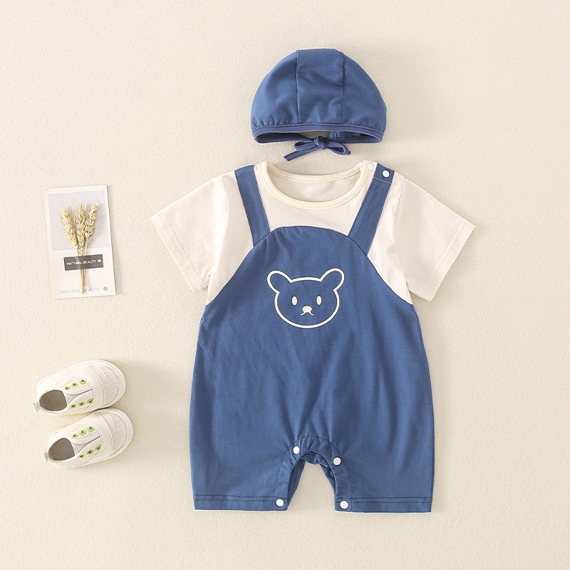 Bodysuit cho bé trai bé gái mẫu body yếm kèm mũ chất thun mềm min cho trẻ từ 3-12kg
