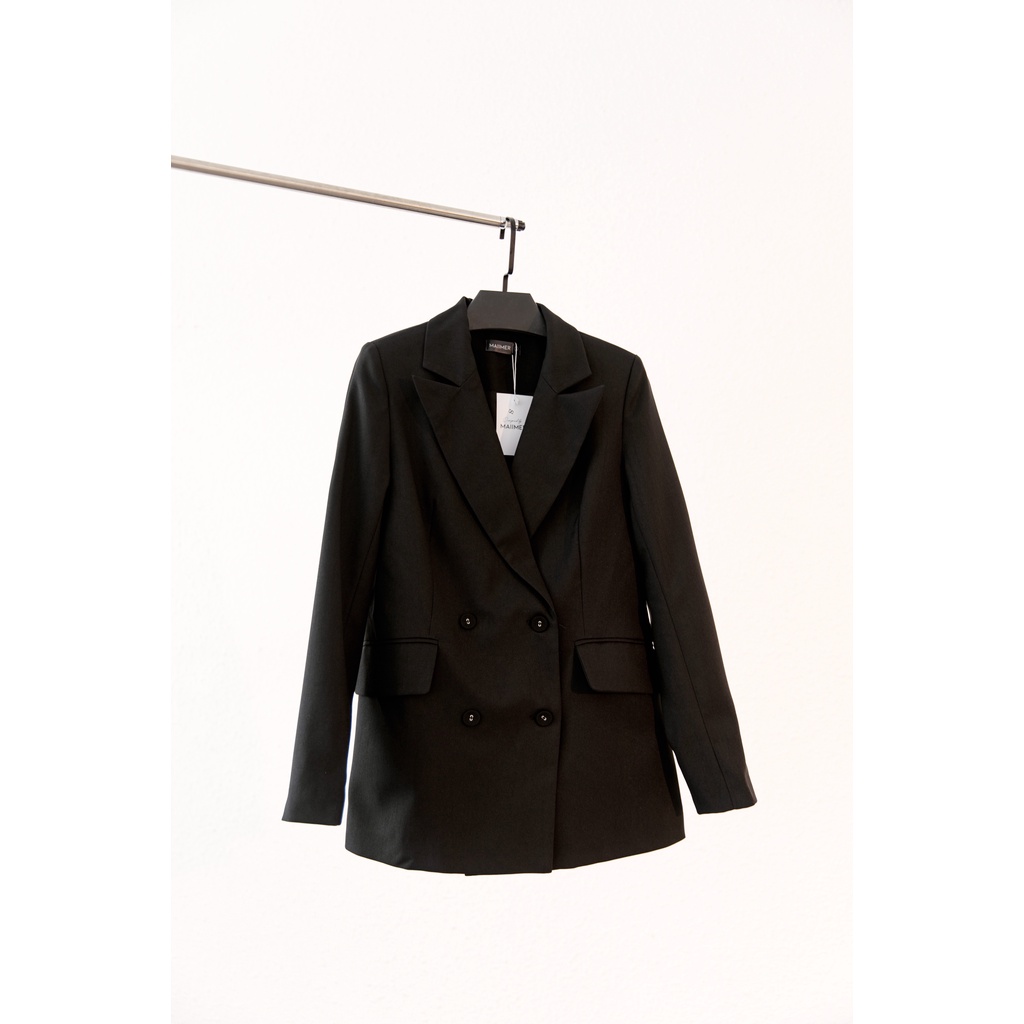 Áo Blazer nữ 2 lớp cúc bọc màu đen Grace - Maiimer