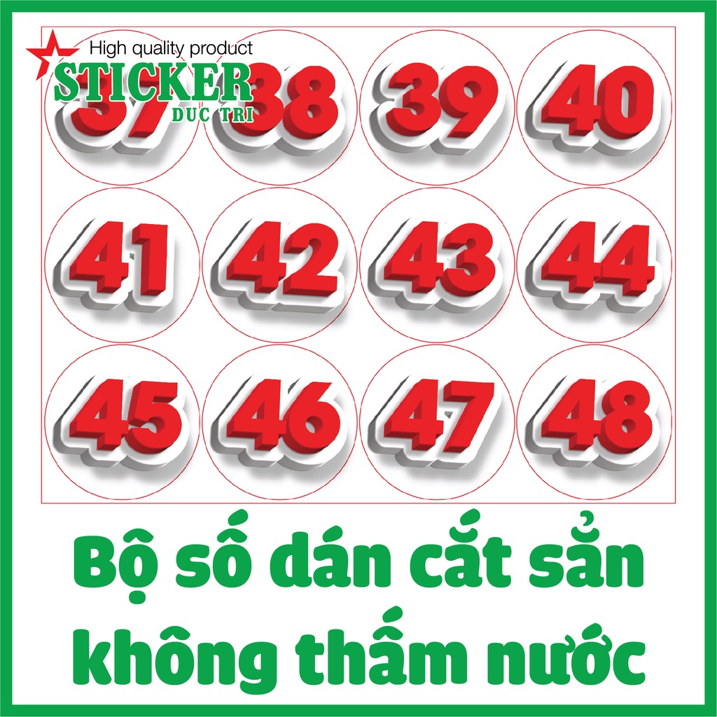 Sticker Bộ số 01 đến 120 dán số thứ tự dành cho Nhà Hàng, Quán Cà Phê, Quán Nhậu, Quán Ăn... Decal nhựa không thấm nước