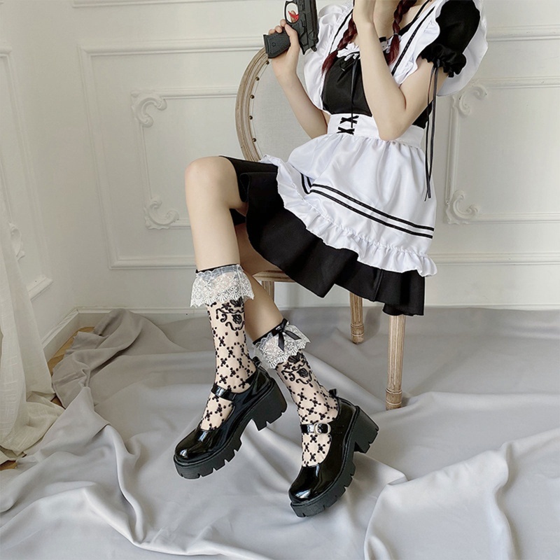 Xixi Đôi Vớ Sợi Thủy Tinh Mỏng Phối Ren Thắt Nơ Phong Cách Lolita Dành Cho Nữ