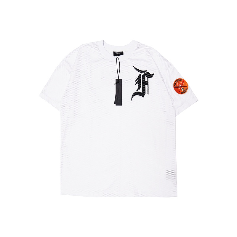 Áo Thun Tay Ngắn Dáng Rộng Phối Lưới 5 Mùa In Chữ FEAR OF GOD FOG Season