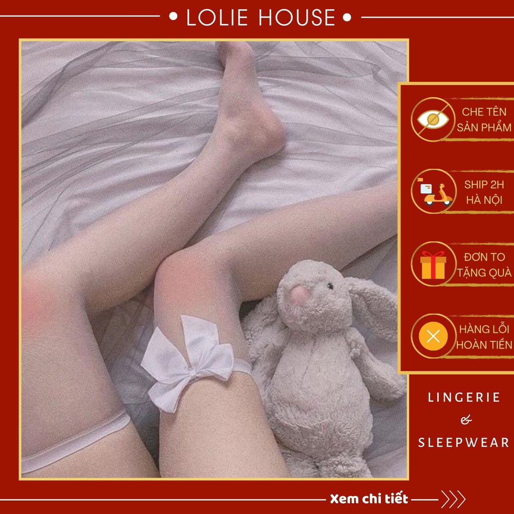 Tất đùi thun mỏng xuyên thấu đính nơ ❤️ Tất đùi trơn màu đính nơ cute QT1 - Lolie House