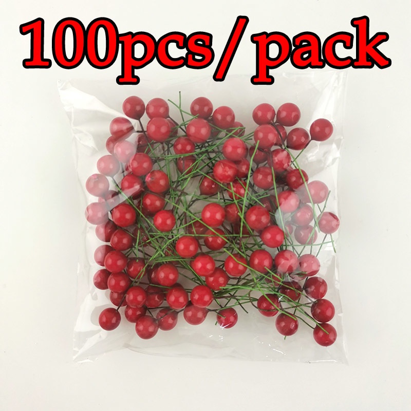 Bộ 100 trái anh đào nhân tạo trang trí giáng sinh làm quà tặng 65mm