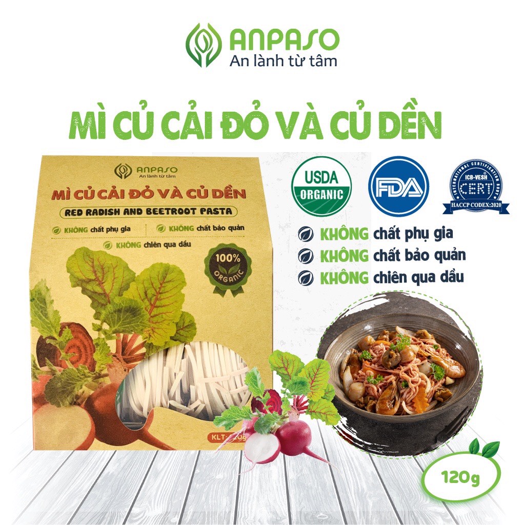 [Giao Hoả Tốc HCM] Mì Hữu Cơ Giảm Cân Organic Rau Củ Cải Đỏ Và Củ Dền Anpaso, Mì Củ Nghệ 120Gram