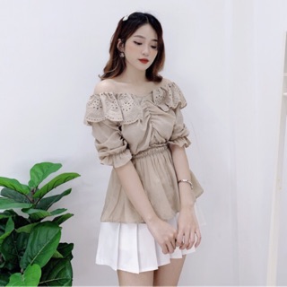 Áo vạt ren nhún eo