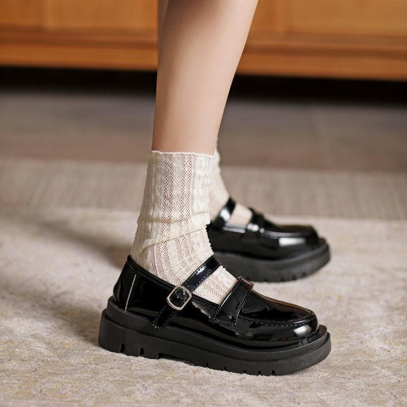 Giày Mary Jane Đế Xốp Dày Màu Đen Phong Cách Nhật Bản Dành Cho Nữ