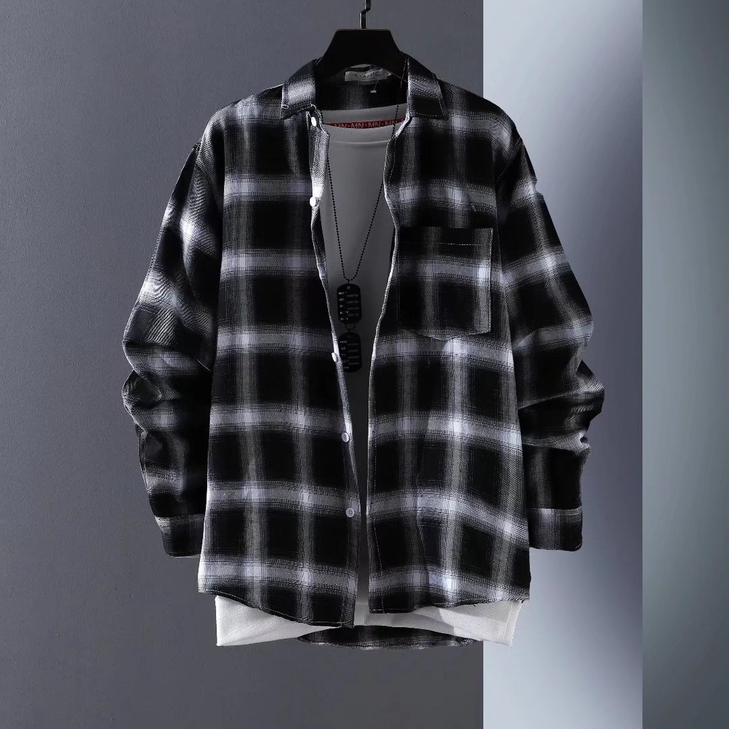 Korean Style Fashion Long Sleeve Checkered Shirt For Men