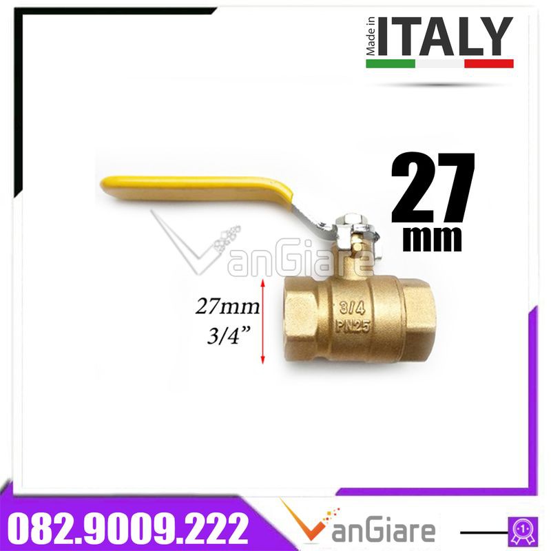 Van bi đồng 27mm Italy, van khóa nước tay gạt (CTD)