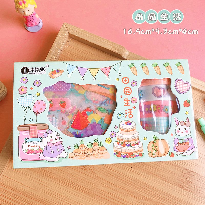 Bộ 5 băng keo trang trí washi tape có nhũ lắp lánh kèm 8 sticker đồng bộ