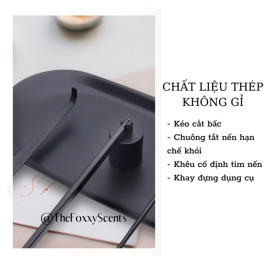 BỘ DỤNG CỤ CHĂM SÓC NẾN THƠM ĐEN-BẠC-HỒNG