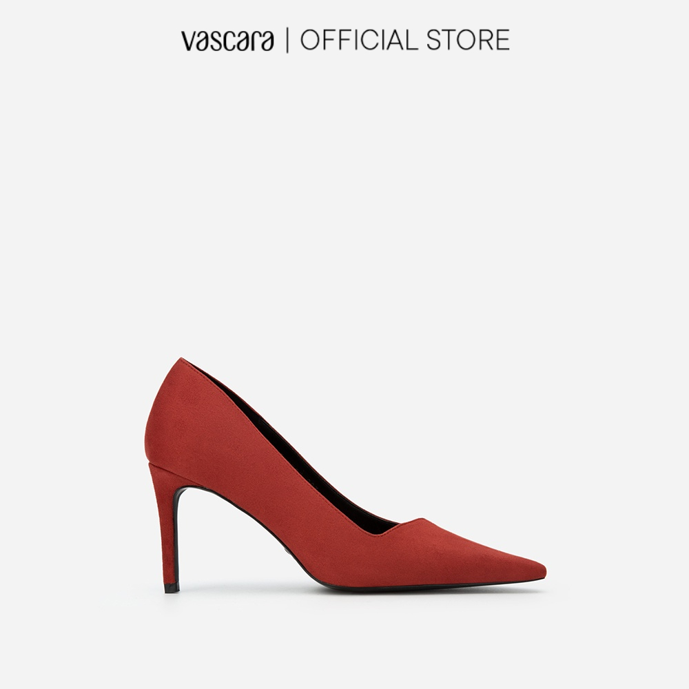 Vascara Giày Cao Gót Nubuck Phối Viền Chỉ Nổi - BMN 0508 - Màu Đỏ Đậm