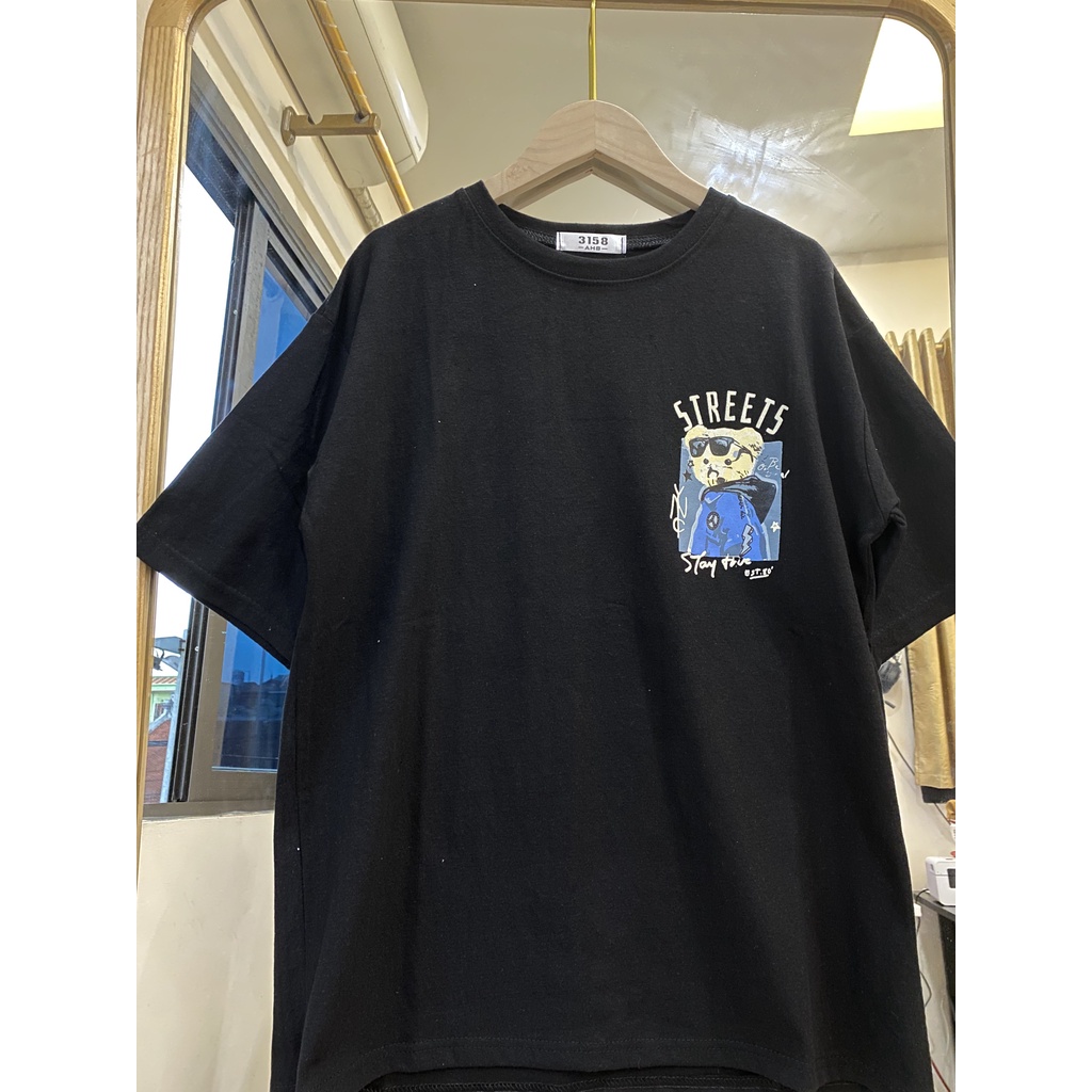 Áo phông 3158 in hình gấu Streets chất tuyết nhung unisex cho nam và nữ, áo đôi nam nữ