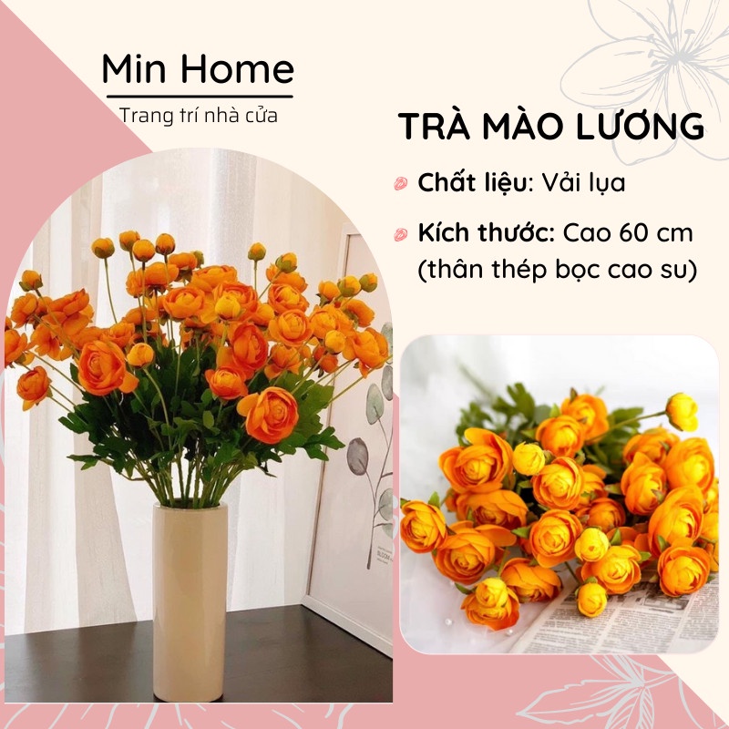 Cành Hoa Trà Mao Lương Hoa Giả Loại 3 Bông 1 Nụ Hàng Cao Cấp.