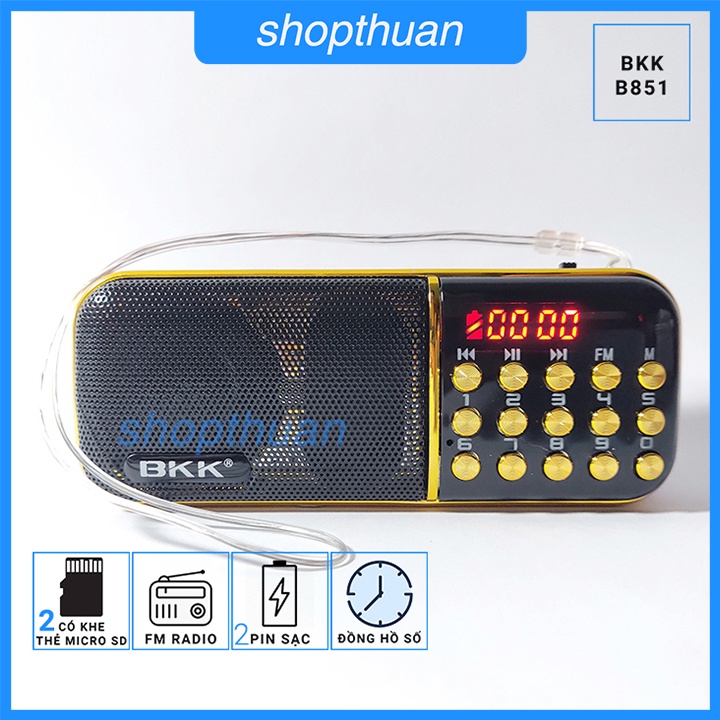 [Mã ELHACE giảm 4% đơn 300K] Loa BKK B851 Có 2 Pin Sạc - 2 Khe Cắm Thẻ Nhớ, Nghe Thẻ Nhớ , FM Radio