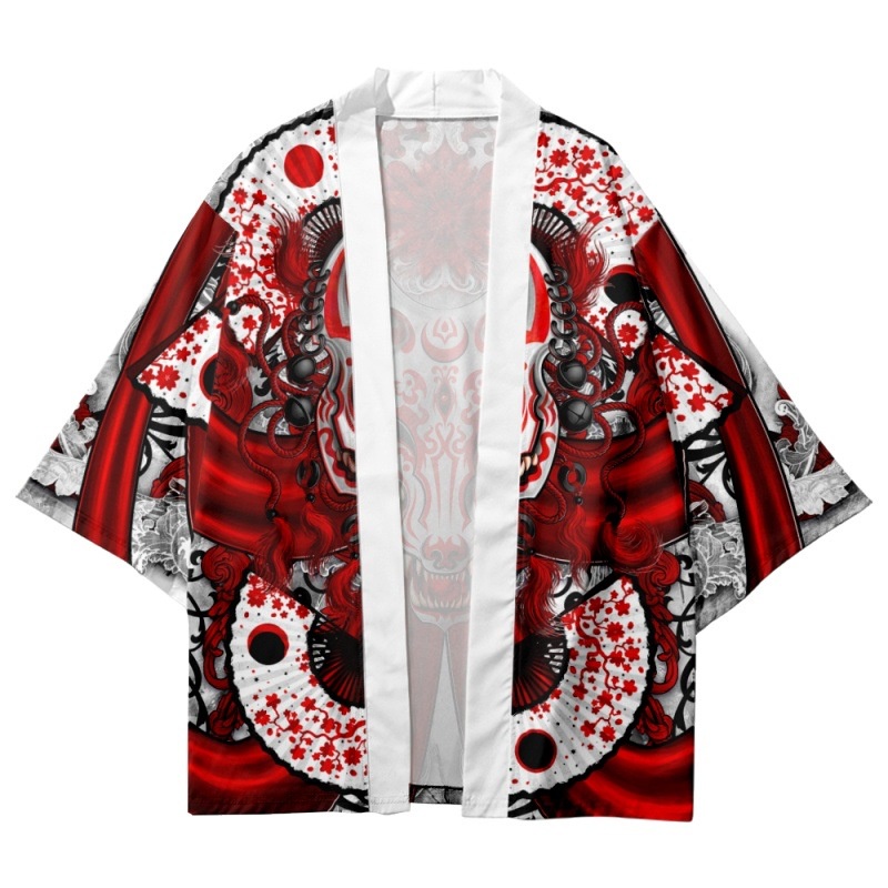 Áo Khoác Kimono In Hình Cáo Samurai Nhật Bản Hóa Trang Đường Phố Cho Nam Nữ Yukata