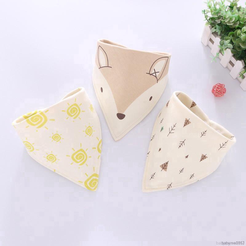 Khăn yếm ăn hình tam giác 2 lớp bằng cotton in hình hoạt hình cho bé