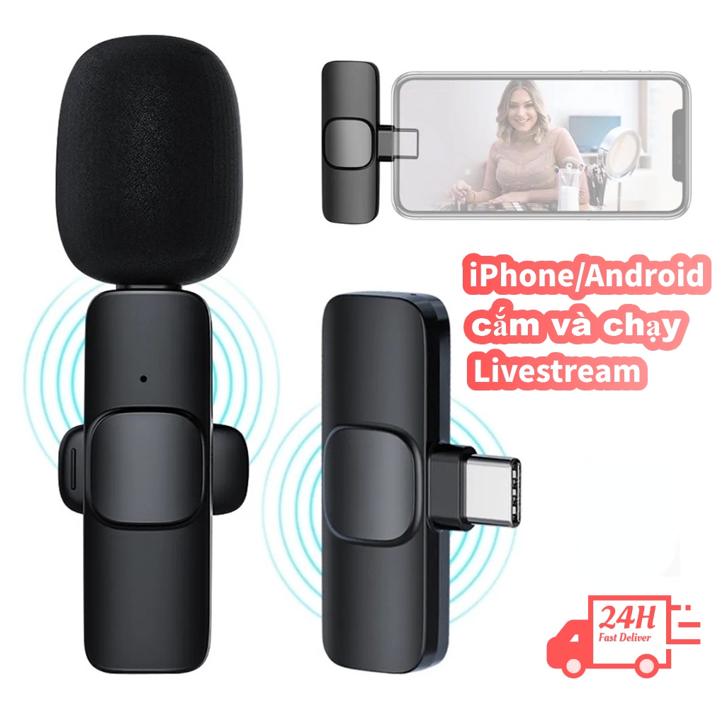 【Giao hàng 24 giờ】Micro Không Dây Giảm Tiếng Ồn K8 2.4G 2 Trong 1 Cho iPhone Và Android Livestream