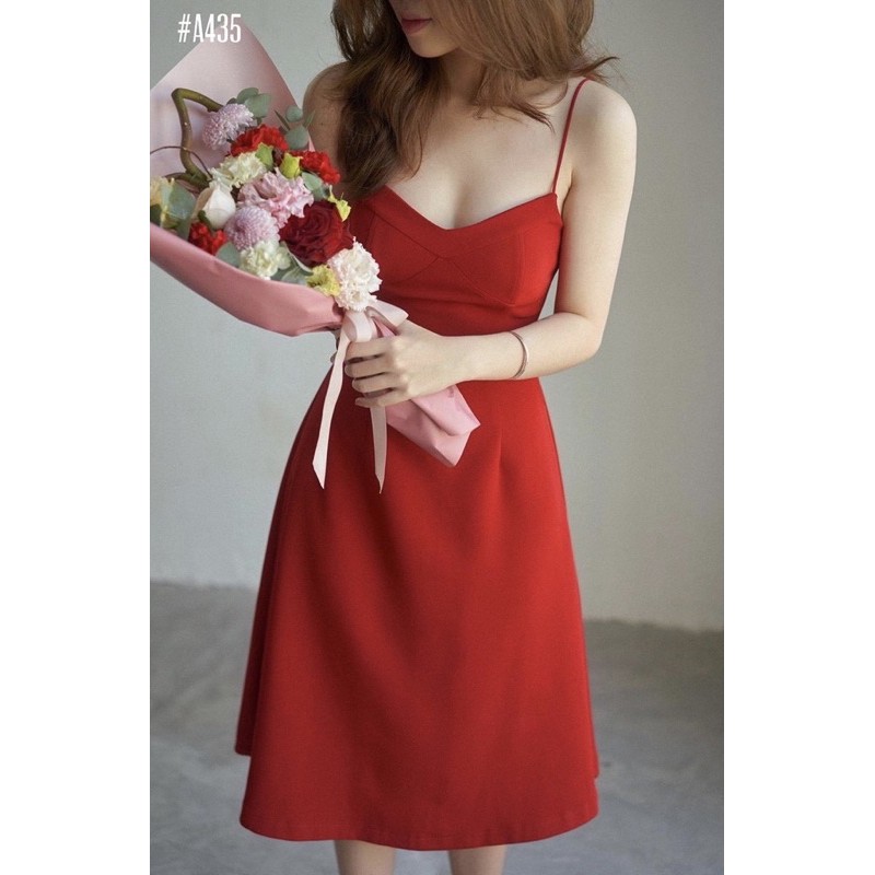 [FREESHIP - HÀNG LOẠI 1] ĐẦM DỰ TIỆC ĐỎ 2 DÂY XOÈ TÔN DÁNG SIÊU SANG CHẢNH - SARA DRESS