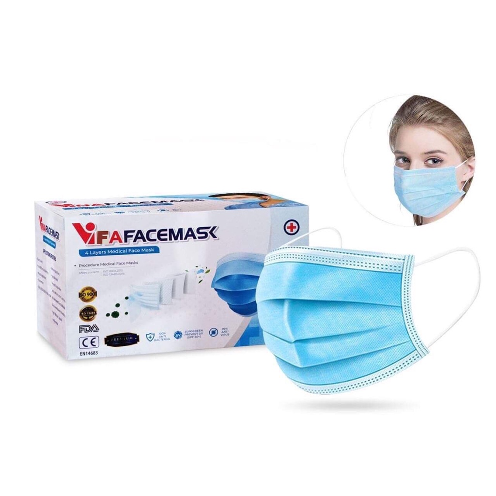 Hộp 50 cái khẩu trang y tế VIFA  FACEMASK 4 lớp dày dặn | BigBuy360 - bigbuy360.vn