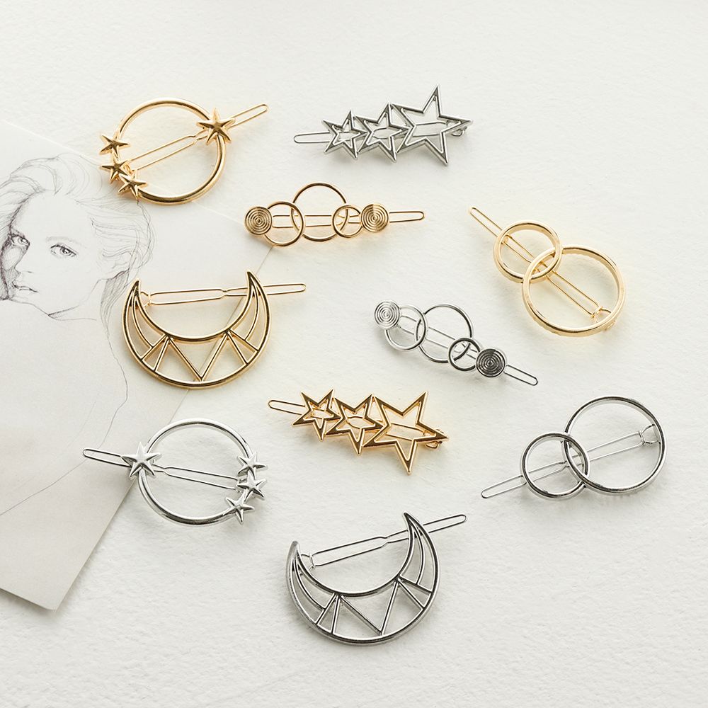 Kẹp tóc kim loại thiết kế kiểu hình học thời trang cho nữ