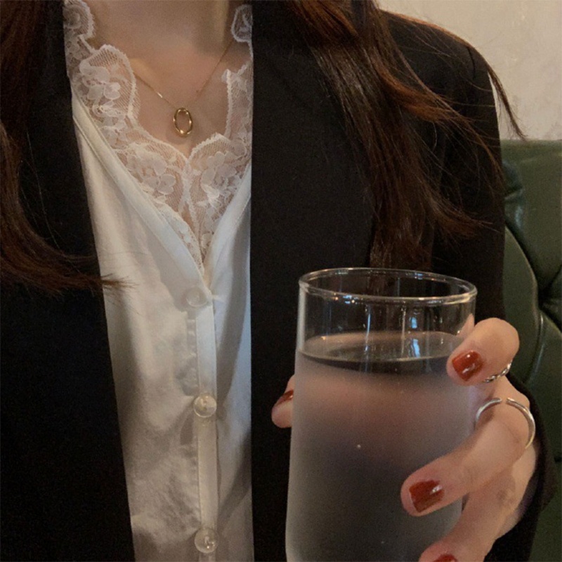 Áo Sơ Mi Nữ Tay Dài Phồng Cổ Chữ V Phối Ren Bèo Màu Trắng Thời Trang