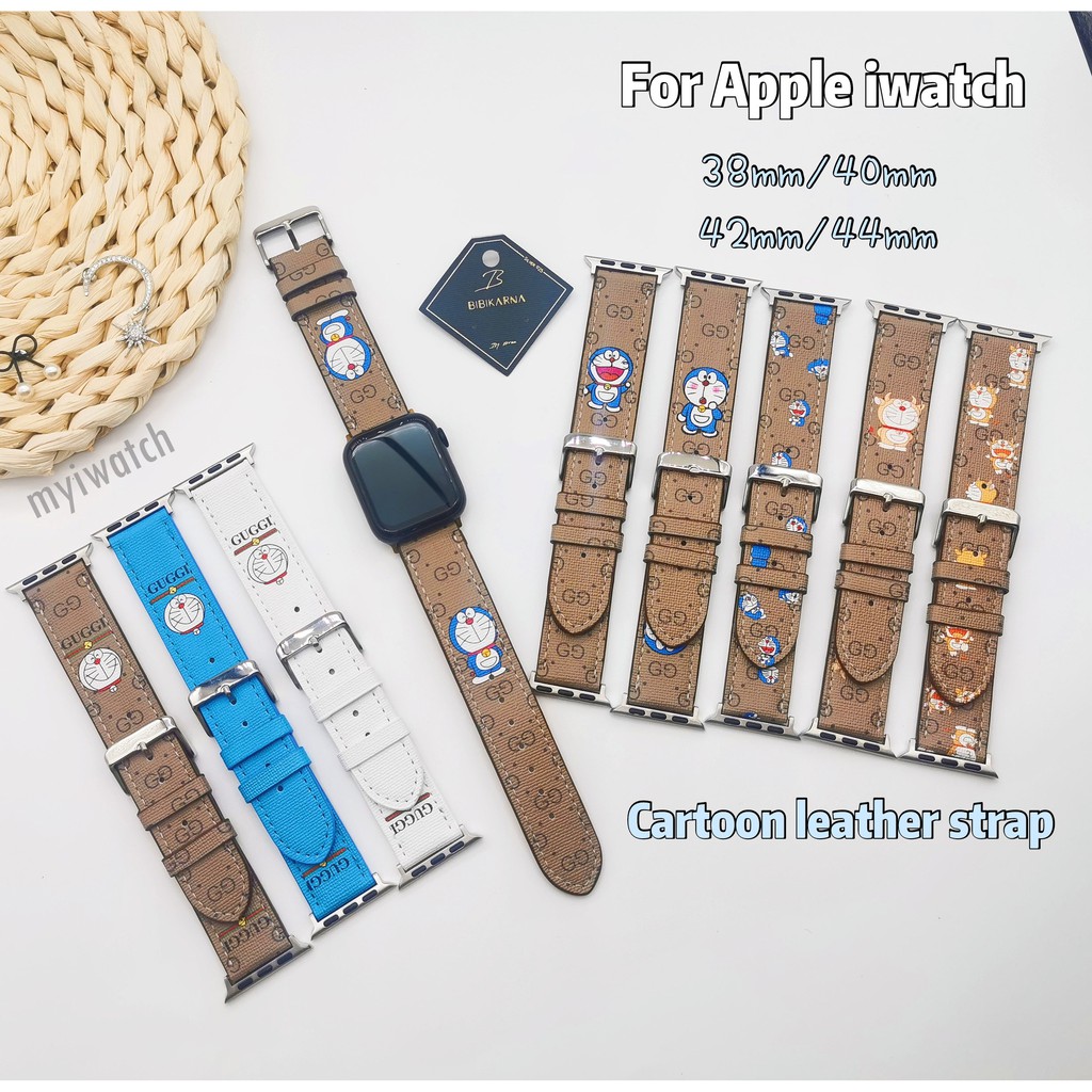 Dây Da Họa Tiết Hoạt Hình Cho Đồng Hồ Apple 40mm 44mm Iwatch 6 Se 5 4 3 38mm 42mm