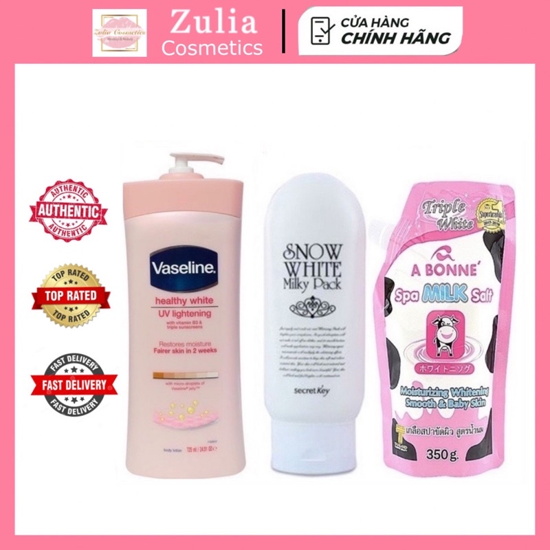 COMBO Dưỡng Thể Vaseline + Kem Ủ Snow + Muối Tắm Bò