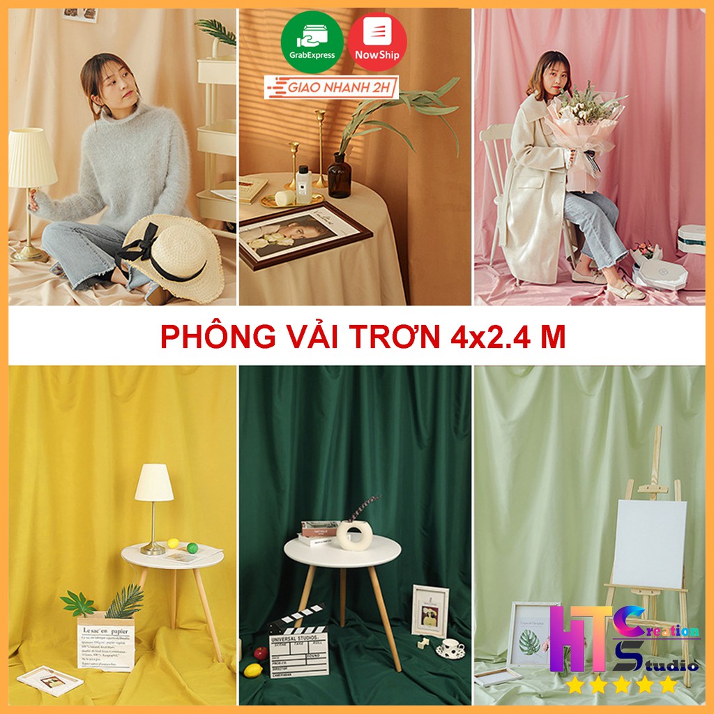 Phông nền chụp ảnh vải trơn làm background, chụp studio, lookbook hoặc livestream  kích thước 4mX2.4m (tặng 4 móc treo)