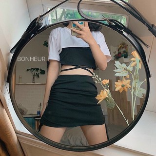 Set áo 2 món croptop phối áo chéo dây eo