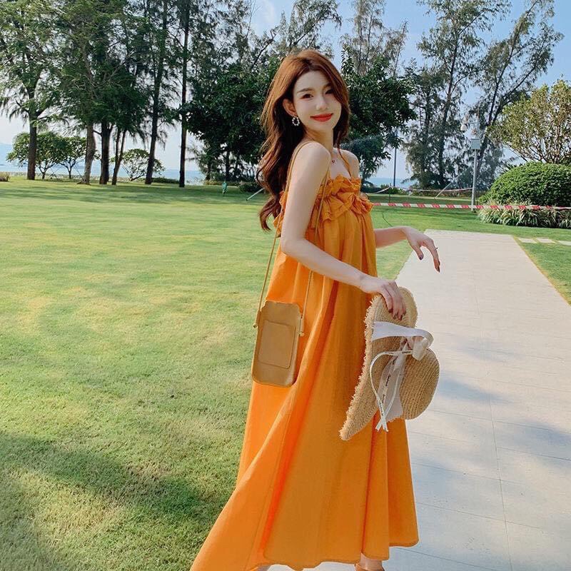 TT 45 - Váy maxi nữ 2 dây, váy tiểu thư phối bèo siêu xinh . giasi