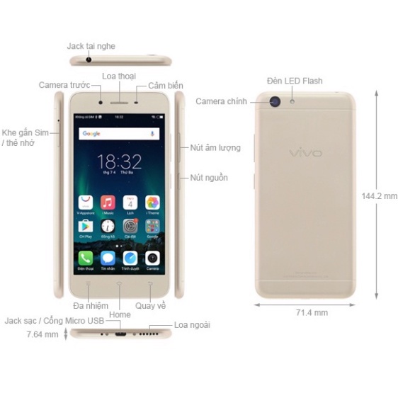 Điện Thoại Smartphone Vivo Y53 Ram 2/16G Mới Fullbox Chơi Game xem youtube MSP 021