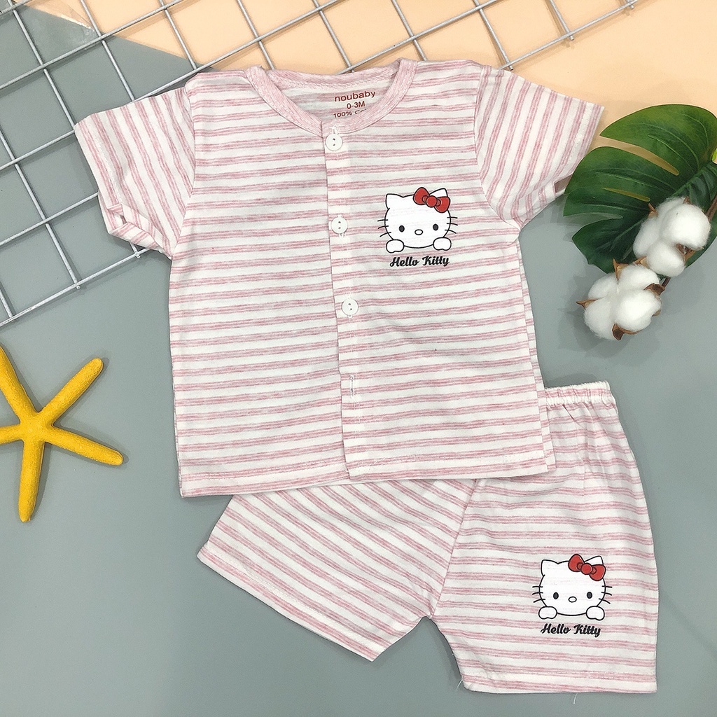 Bộ Cộc Tay Cúc Giữa Noubaby Chất Cotton Loang Kẻ Cho Bé Trai Bé Gái - Quần Áo Trẻ Em - Quần Áo Sơ Sinh Từ 4kg Đến 15kg