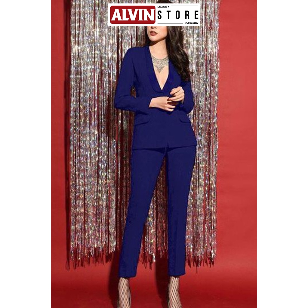 Bộ Vest Nữ, Bộ Vest Công Sở Áo Vest Tay Dài Quần Ôm Sang Trọng, Quý Phái Alvin Store 0690