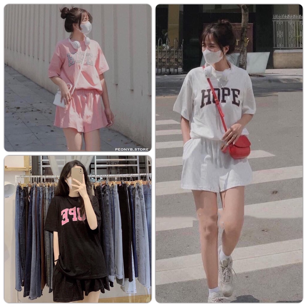 Set Thun Hope Cộc Tay PEONYB Nữ  Bộ đồ short ống rộng kèm áo phông oversize đường phố hàn quốc Ulzzang
