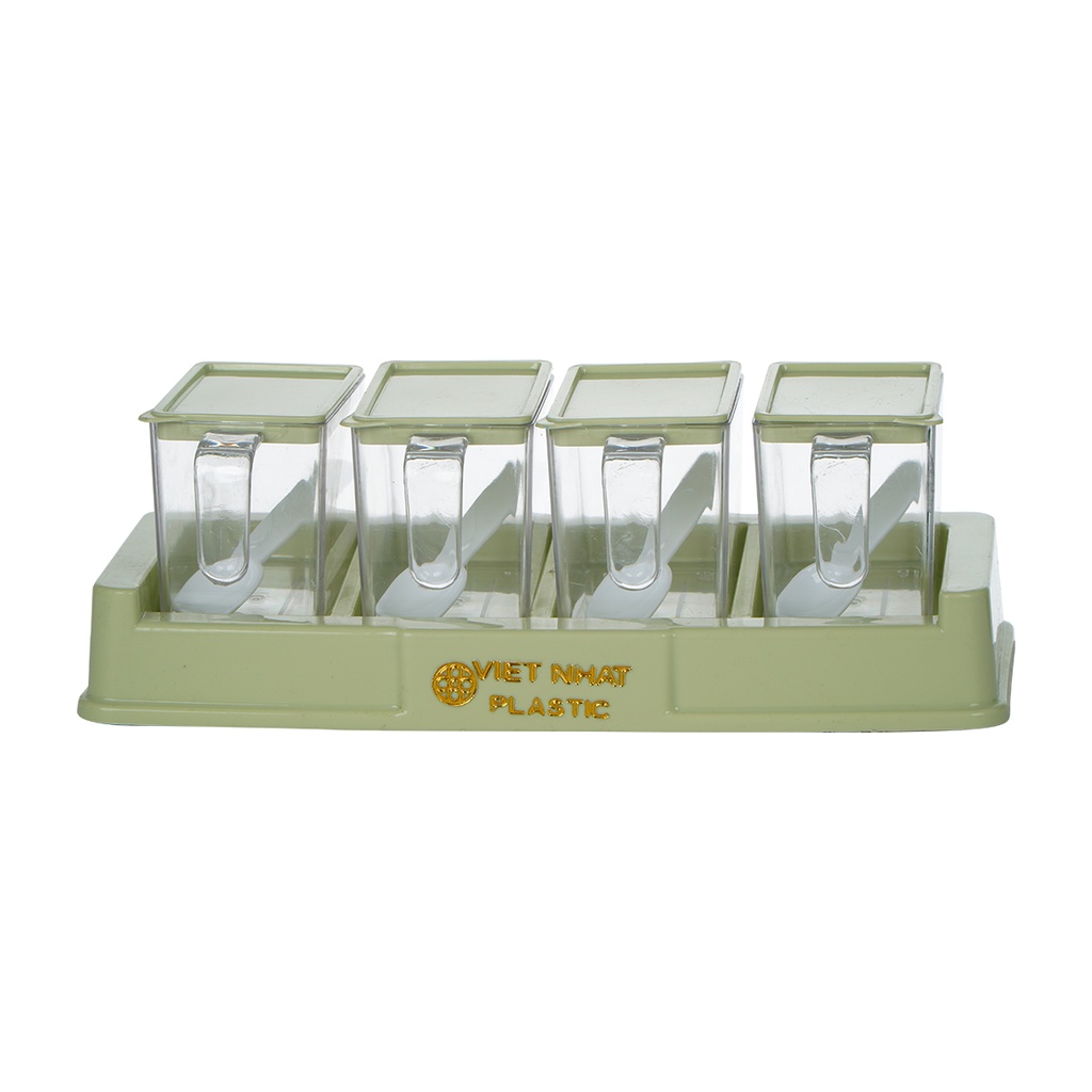 Bộ 4 Hũ Đựng Gia Vị  Nhựa Việt Nhật Cao Cấp, Hũ Đựng Gia Vị Đẹp Có Kèm Thìa Tiện Lợi 2939