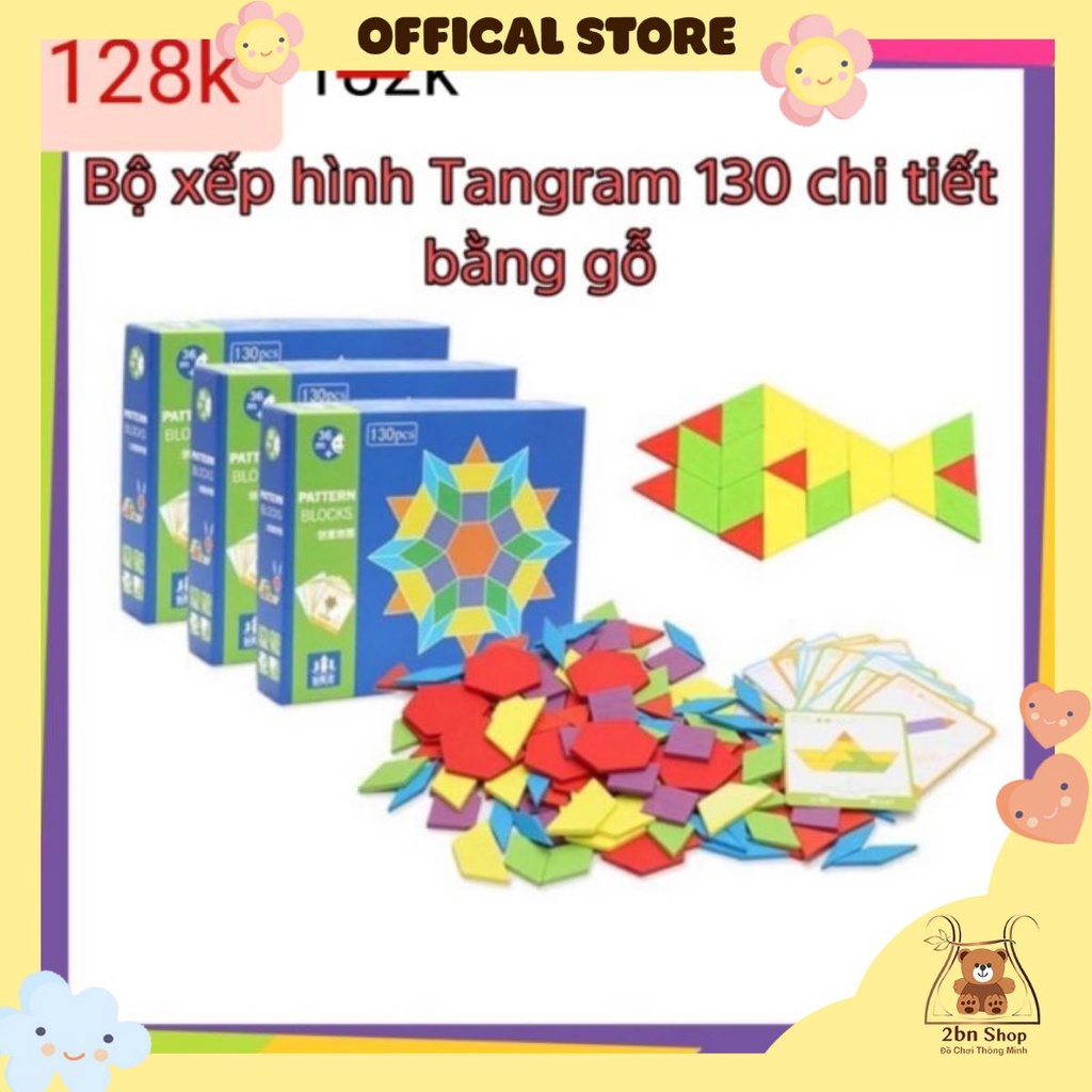 Bộ ghép hình tangram 130 chi tiết đồ chơi gỗ trí tuệ