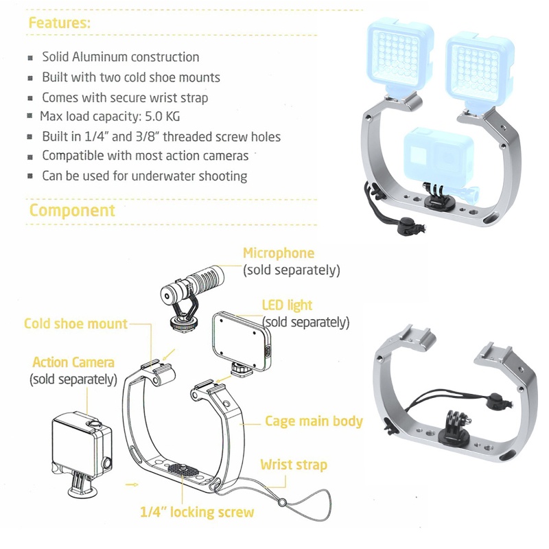 Giá Đỡ Điện Thoại Cầm Tay Hai Góc Tiện Dụng Cho Go Pro Action