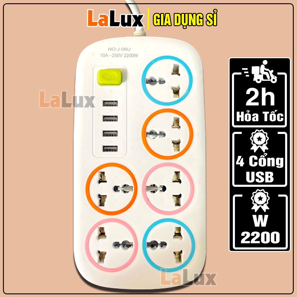 Ổ Cắm Điện Đa Năng Chịu Tải 2200W - Ổ Cắm Điện Thông Minh Có 4 Cổng Sạc USB Dây Dài 5M Gia Dụng Sỉ Lalux