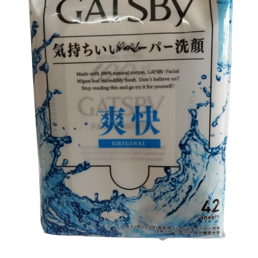 Khăn Giấy Ướt Lau Mặt Gatsby Facial Wipes 42 Tờ, Mát Lạnh, Sảng Khoái, Sạch Lỗ Chân Lông, Ngăn Ngừa Mụn