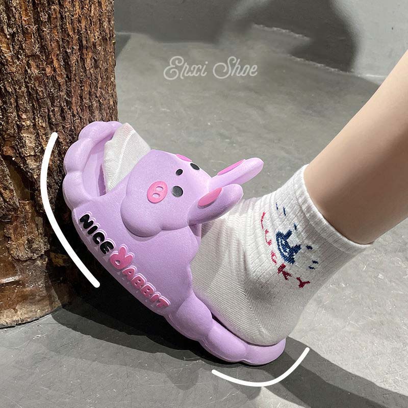 Oeggeo shop Dép Lê Mang Nhà Đế Phẳng Ba Chiều Thỏ F flop Cho Nữ