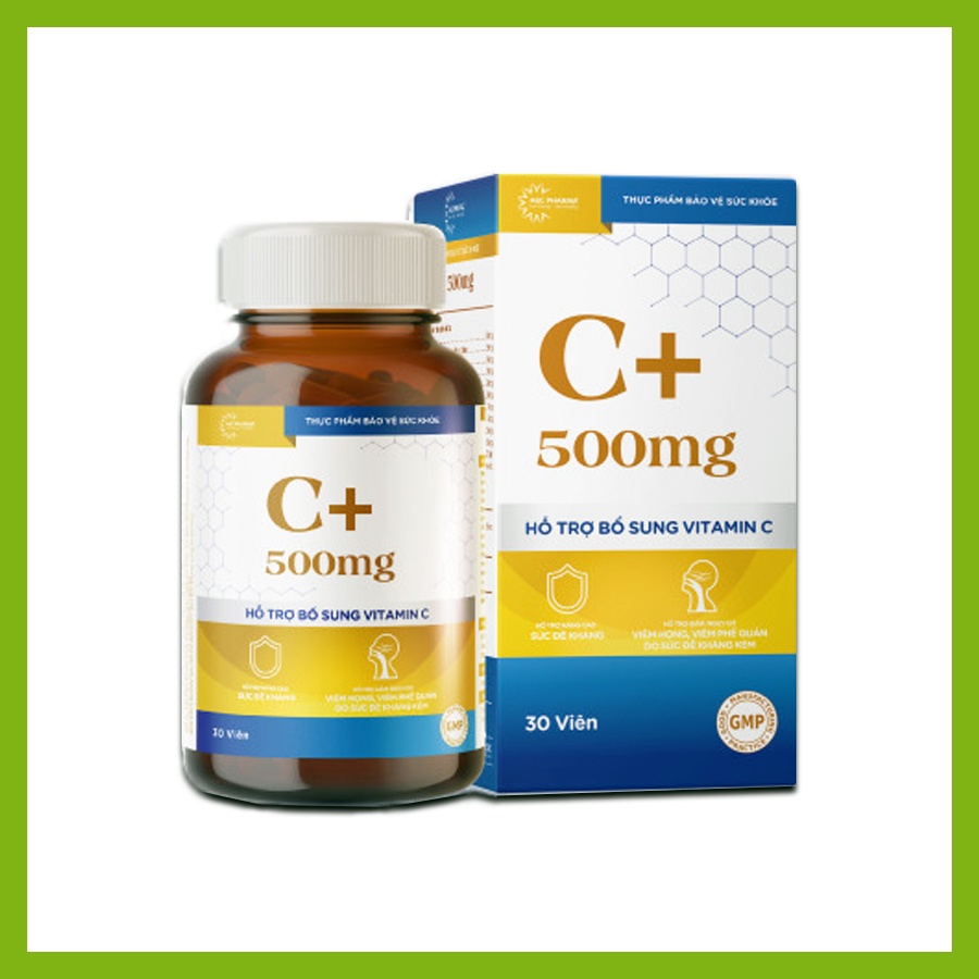 Viên Uống C+ 500g A&C Pharma - Hỗ Trợ Bổ Sung Vitamin C Tăng Đề Kháng Và Giảm Viêm Họng - Hộp 30 Viên