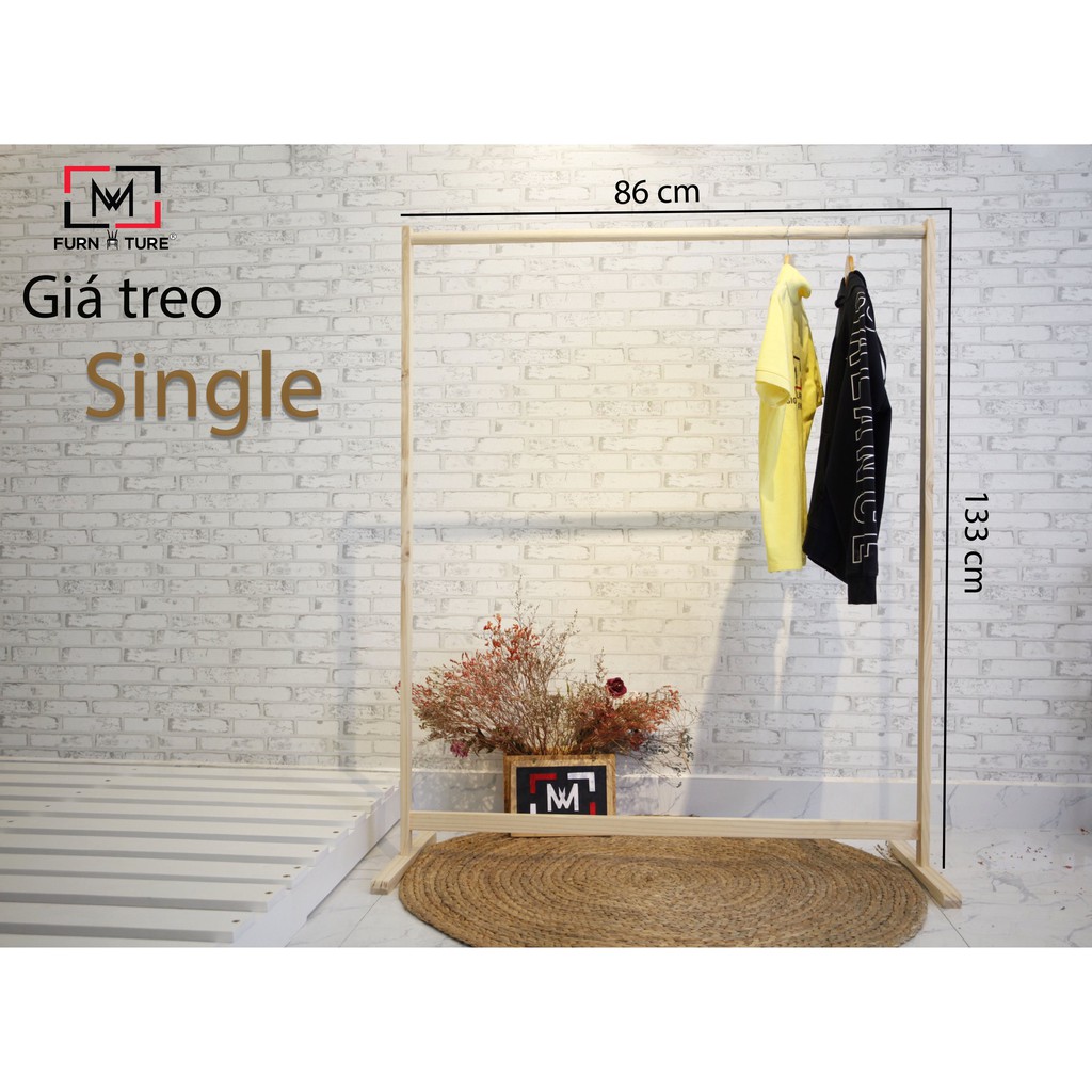 [ NGANG 86 CAO 133 ] GIÁ TREO QUẦN ÁO GỖ THANH ĐƠN HÀN QUỐC - SINGLE HANGER NATURAL