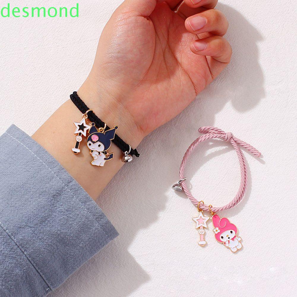 Bộ 2 vòng tay mặt hình thỏ Kuromi từ tính có thể điều chỉnh dây sáng tạo phong cách Hàn Quốc cho cặp đôi bạn bè