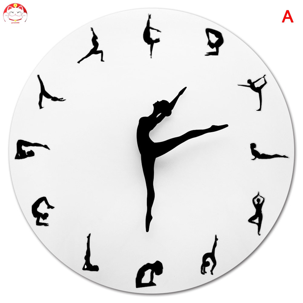 ✂GT⁂ Yoga Postures Wall Clock Fitness Flexible Girl Silent Modern Clock Home Office Decor