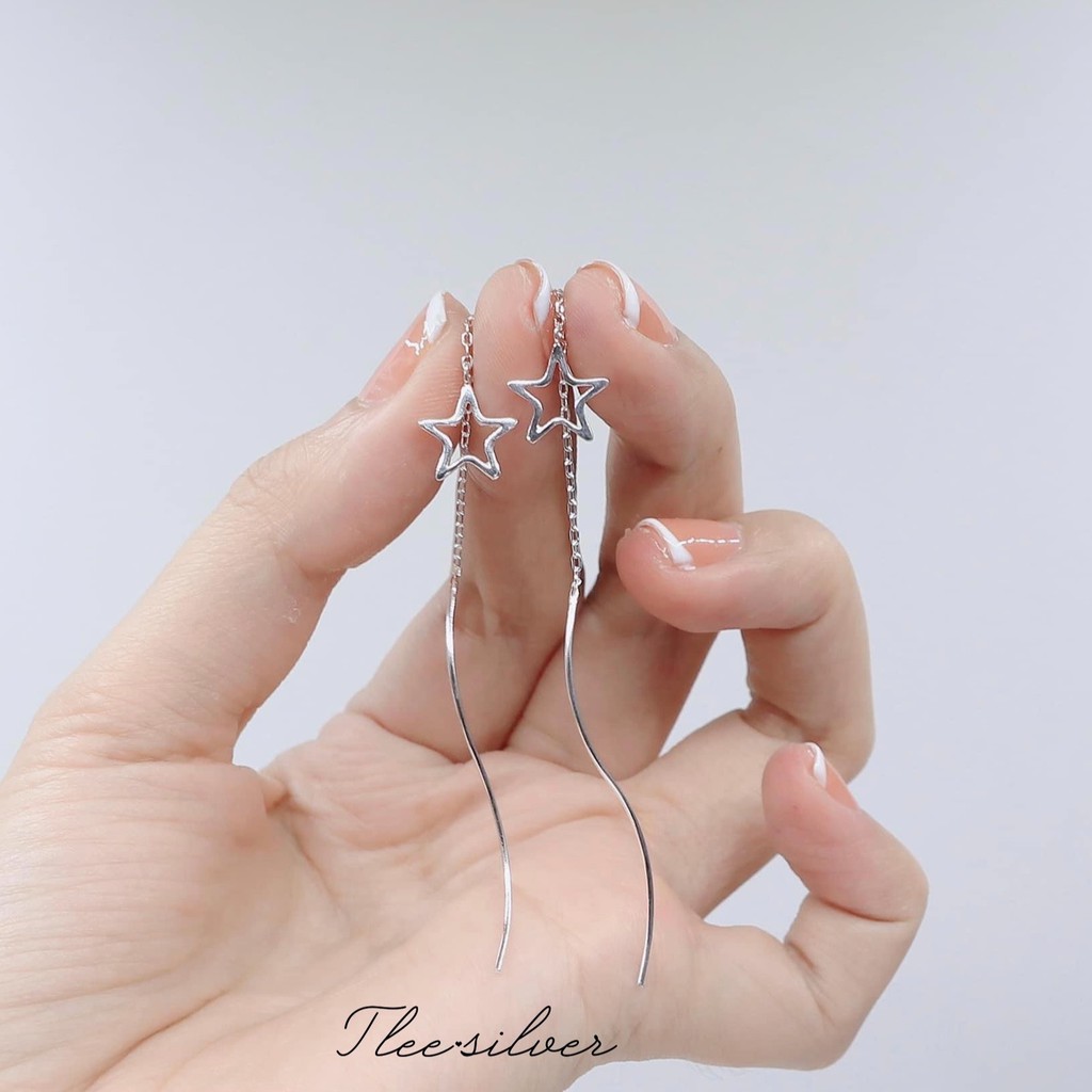 Khuyên tai bạc nữ Tlee, Bông tai tua sao dài cá tính- TleeSilver