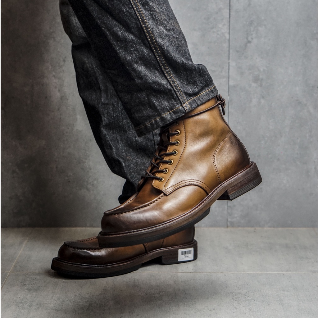 Giày boot nam cổ cao da bê sang trọng nam tính màu vàng nâu dậm ZANE