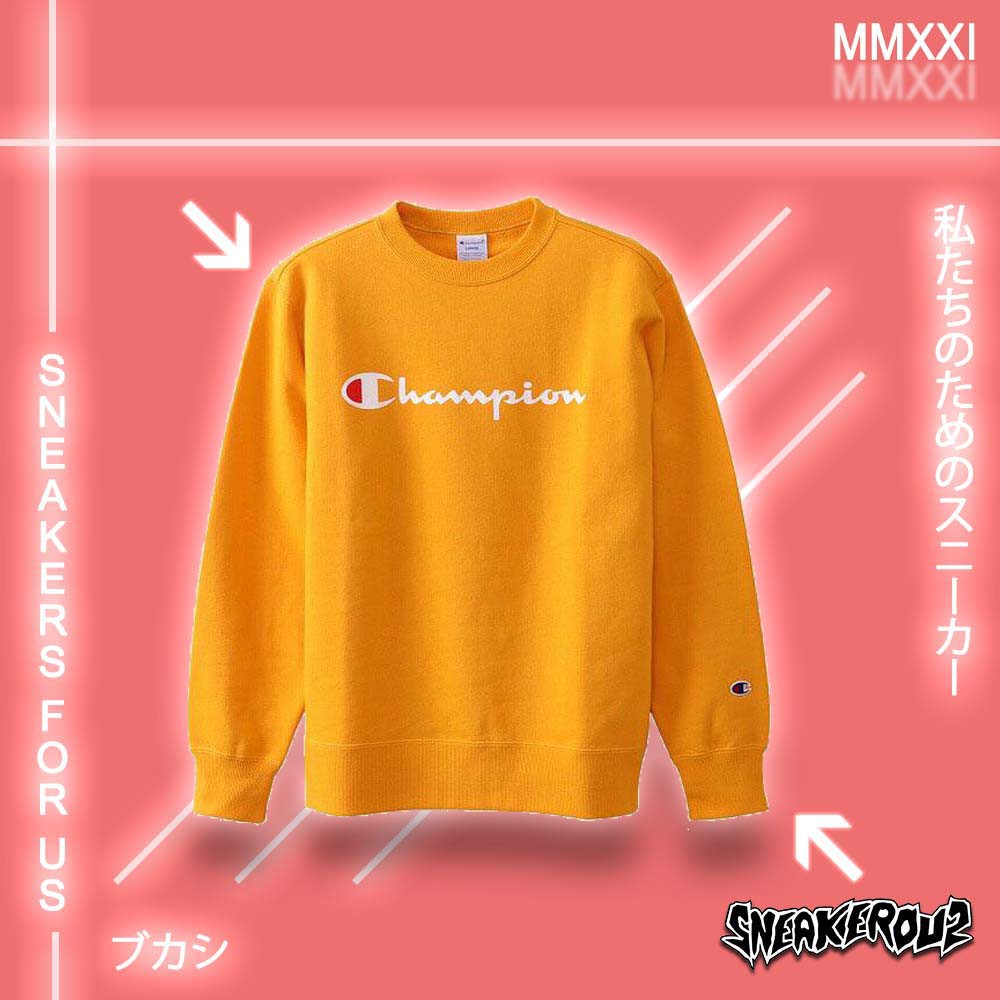 Áo Sweater 100% Chính Hãng In Logo Champion Màu Vàng Phong Cách Nhật Bản Cho Nam Nữ