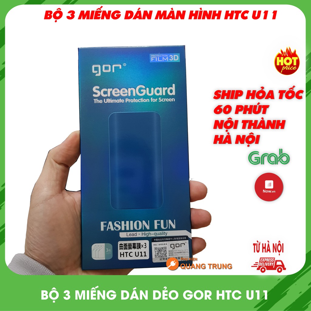 Dán màn hình HTC U11 chính hãng gor,bộ 3 miếng dán dẻo