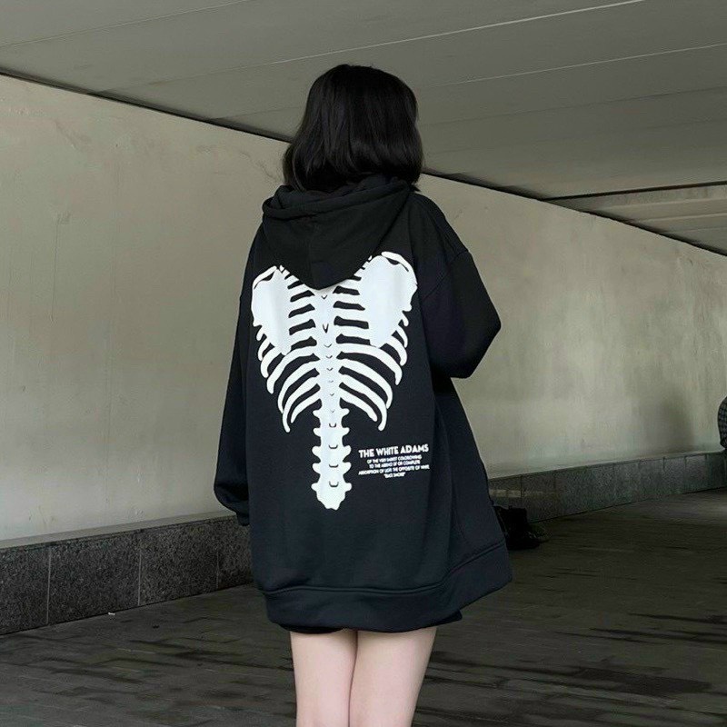(HCM) ÁO KHOÁC NỈ HODDIES FORM RỘNG PHONG CÁCH HÀN QUỐC - UNISEX HỌA TIẾT XƯƠNG ĐỘC ĐÁO CHO CÁC BẠN TRẺ  HOT NHÂT
